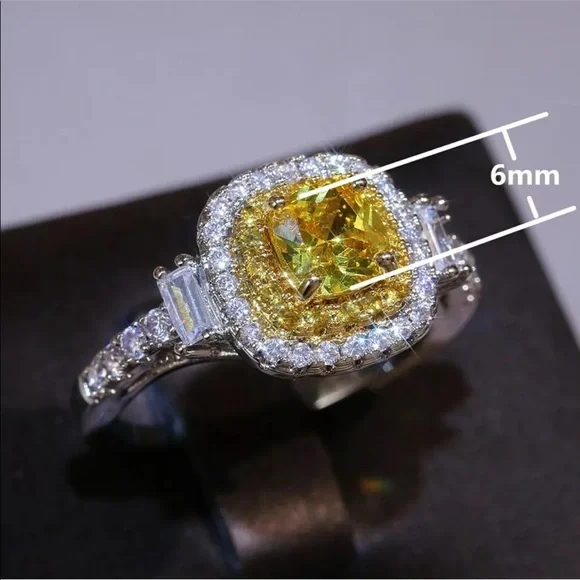 925 Stamped Sterling Silver Citrine Yellow Diamond Ring - Picture 9 of 9